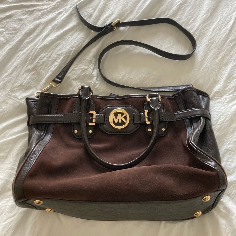 Michael Kors Chocolate Brown Suede Bag with shoulder strap & handles